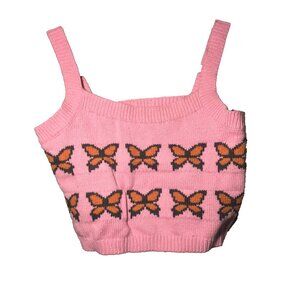 Pink Butterfly Top SZ S Levi's Womens Cropped Sweater Top